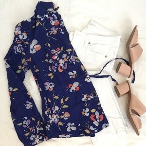 Merona Cobalt Floral Tie-waist Blouse